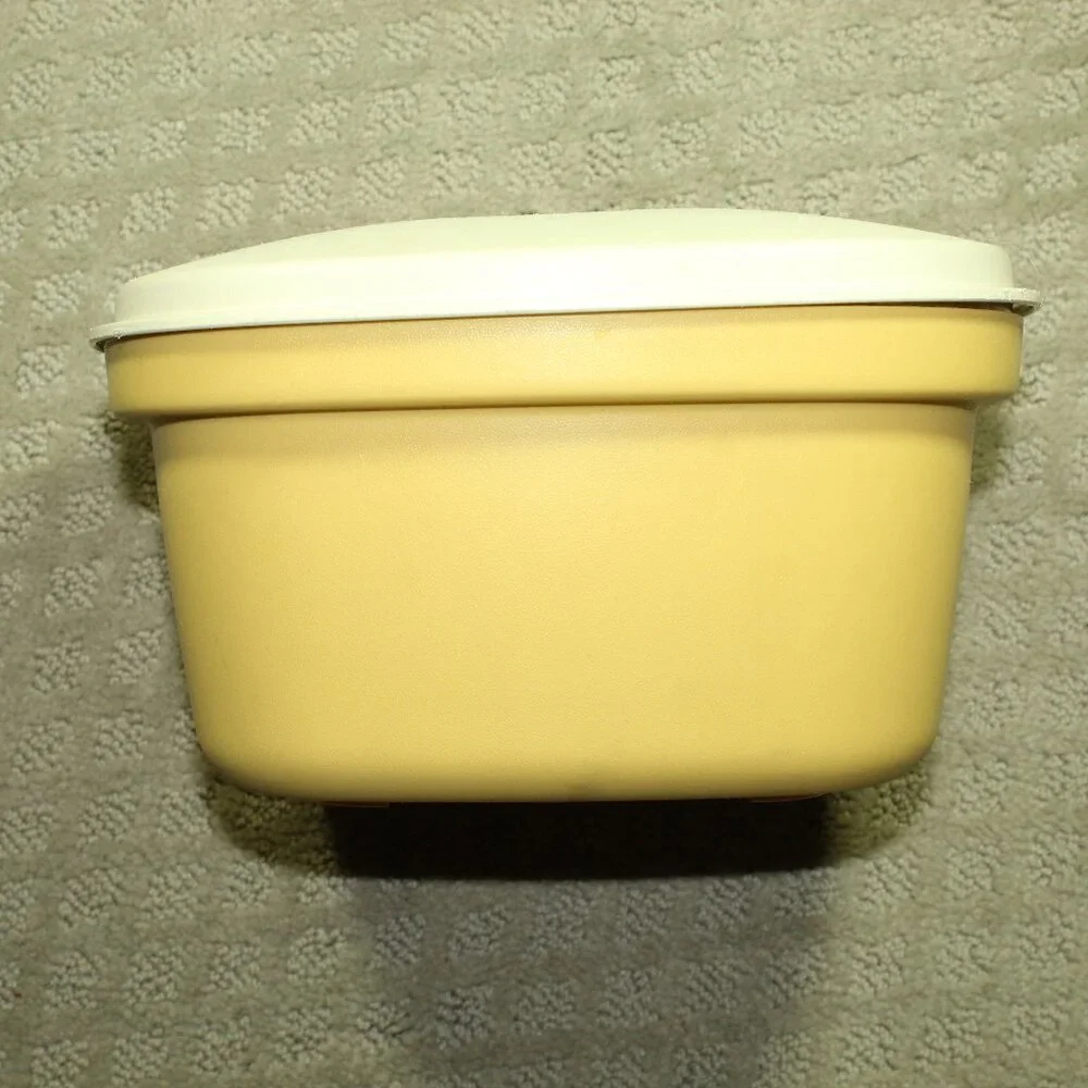 Vintage Tupperware Plastic Yellow Multi-Server Storage Container with Colander
